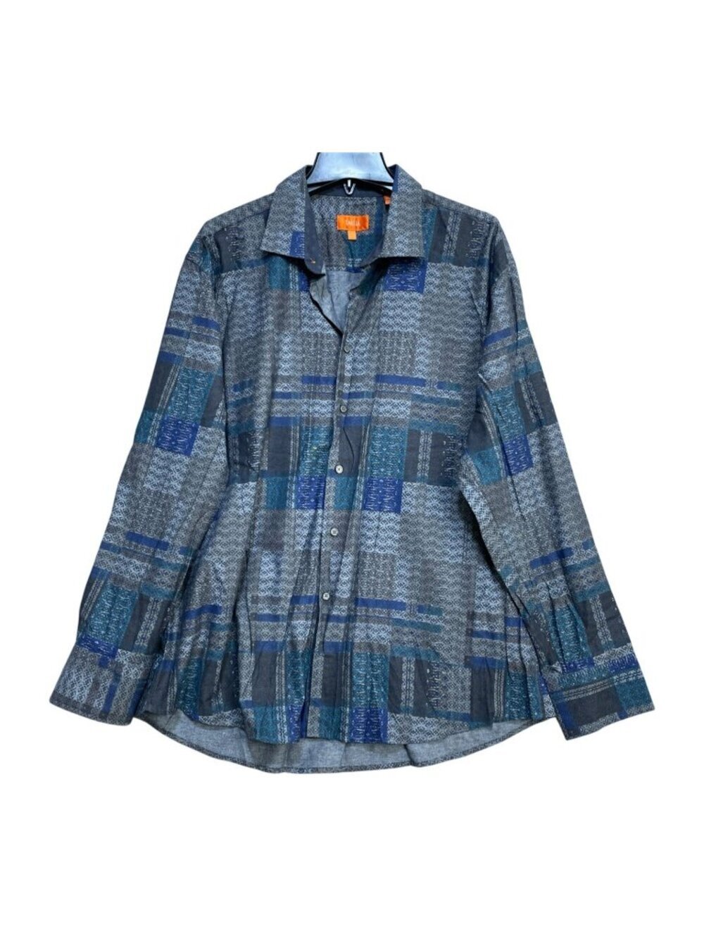 Tallia Men's XL 17.5 Long Sleeve Button-Up Shirt Geometric Print Cotton B1300